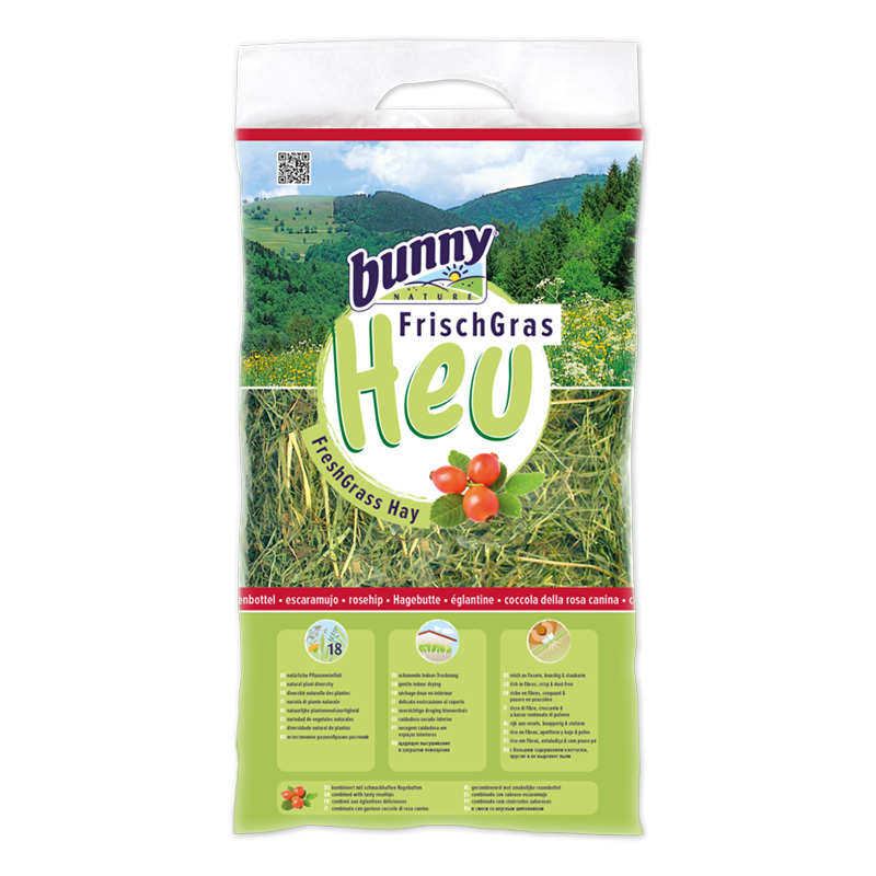 Bunny Nature FreshGrass Hø - med hyben (500g) til kaniner og gnavere