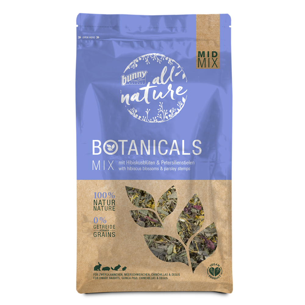 Botanicals Mid Mix - med hibiskusblomster og persille (150g) til kaniner og gnavere