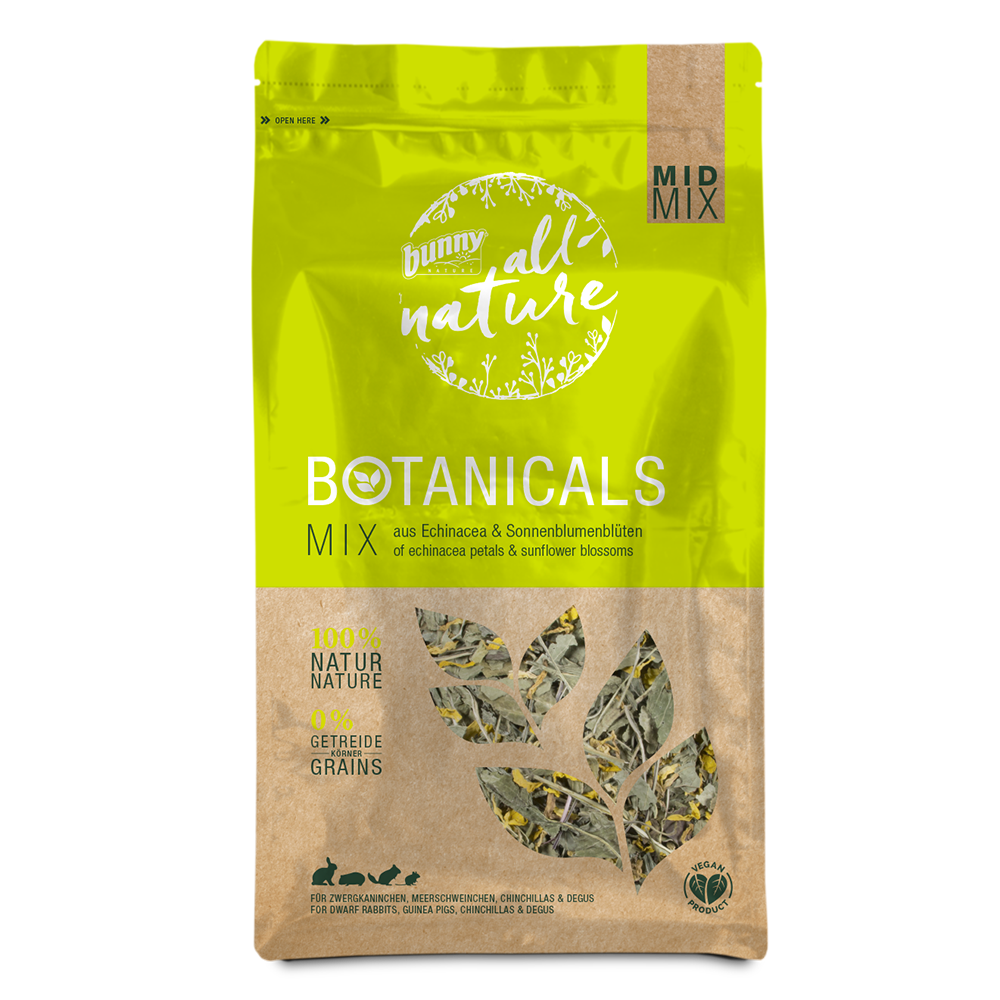 Botanicals Mid Mix - med solhatblade og solsikkeblomst (140g) til kaniner, marsvin og gnavere