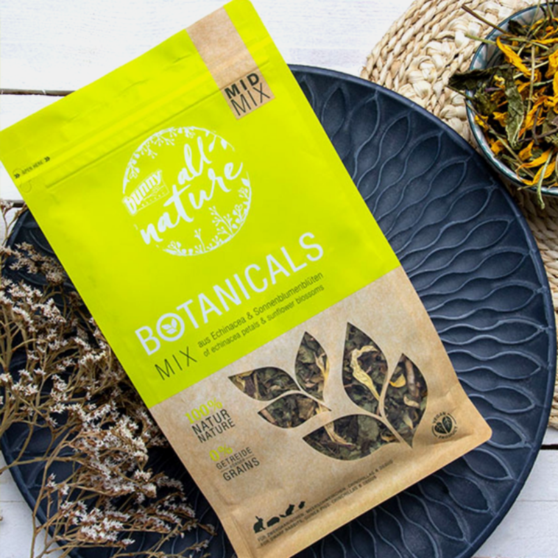 Botanicals Mid Mix - med solhatblade og solsikkeblomst fra Bunny Nature - naturlig snack til kaniner og gnavere