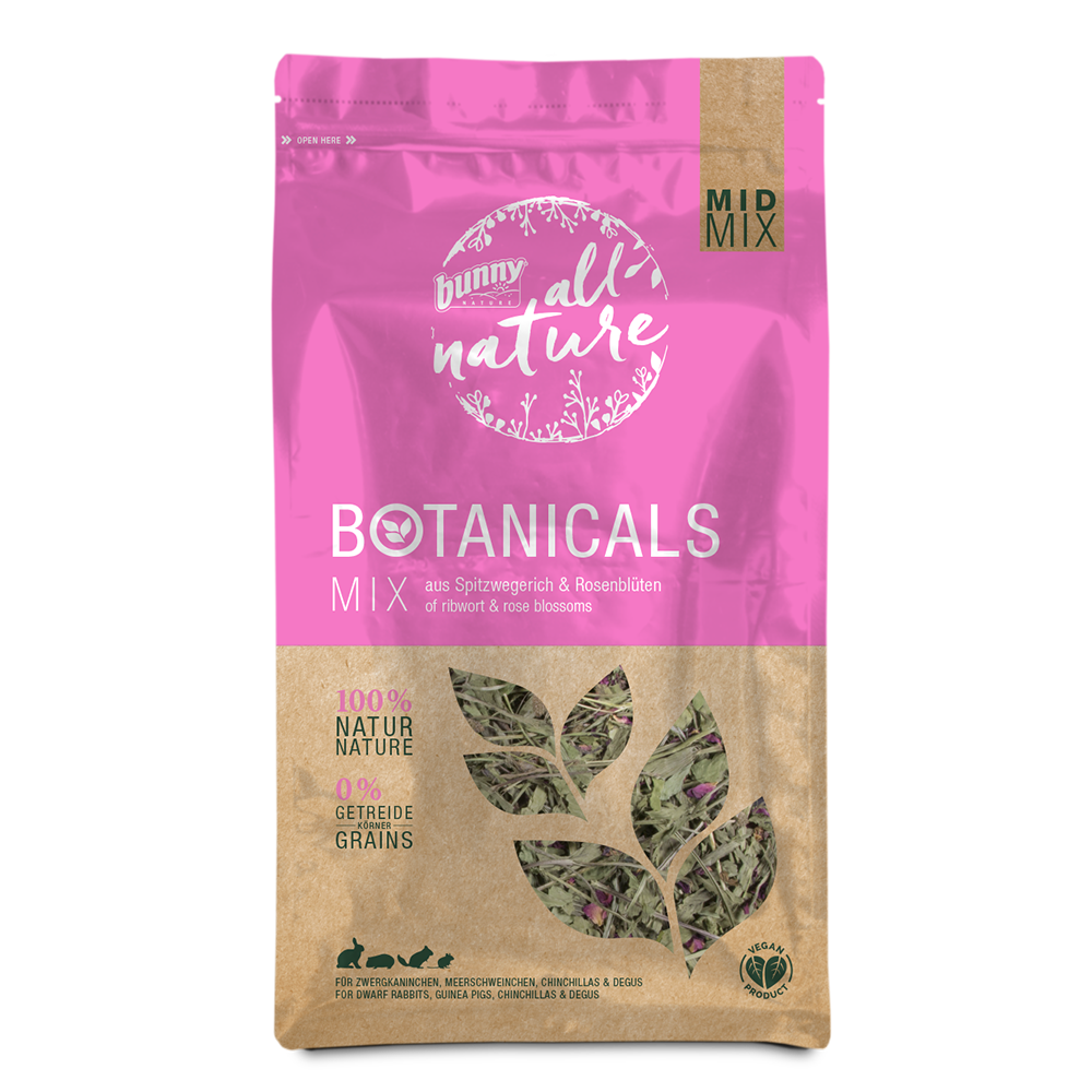 Botanicals Mid Mix - med vejbred og roser (120g)  til kaniner, marsvin og gnavere