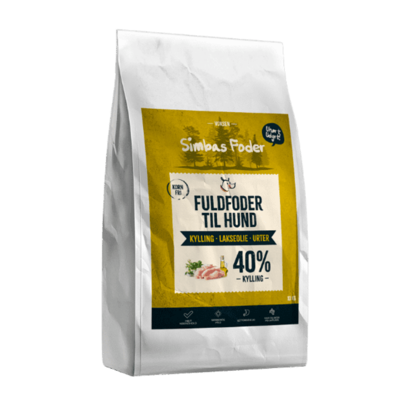 Simbas Foder Kornfrit Hundefoder med kylling 10 kg